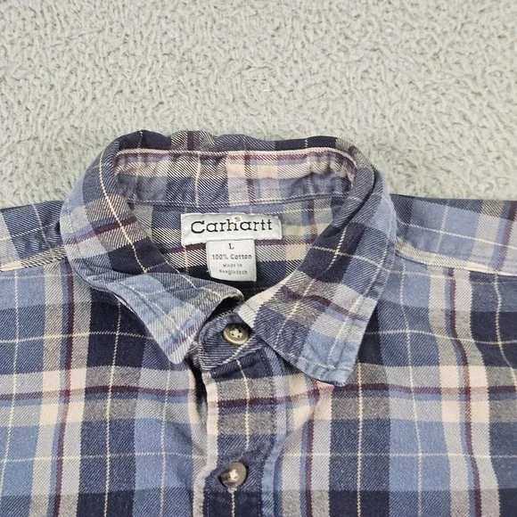Carhartt Shirt Mens Large Blue Plaid Flannel Long Sleeve Button Up S175 NVY - Picture 5 of 11